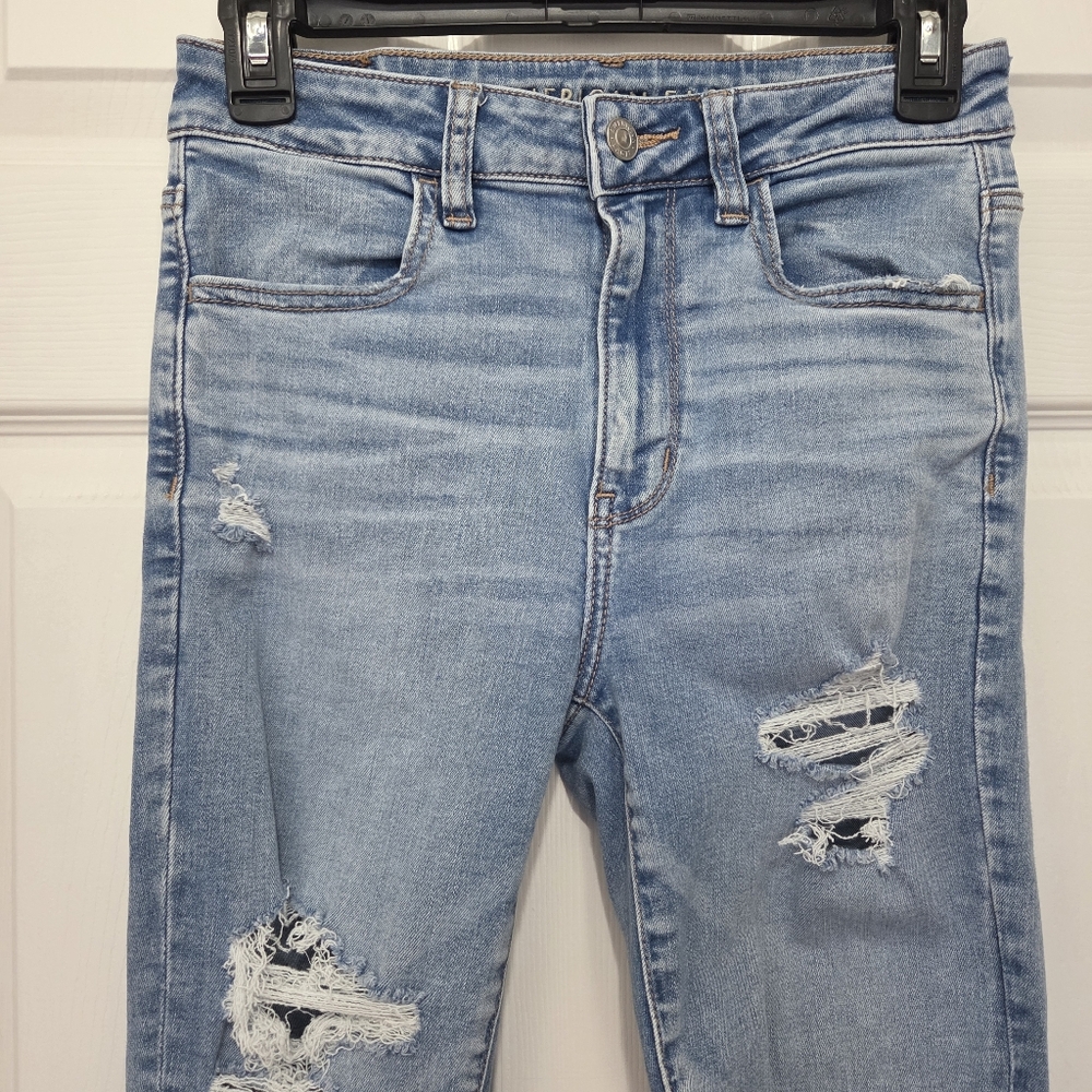 American Eagle Next Level Stretch Super High Rise Ripped Jegging Size 4 Regular - Picture 3 of 14
